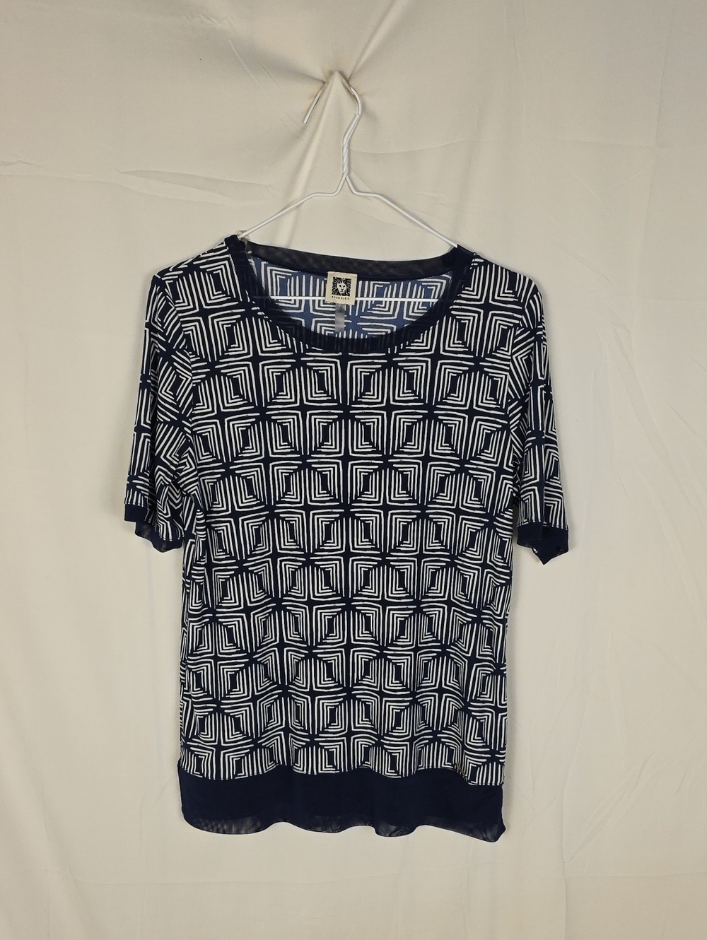 Navy & White Geometric Print Short Sleeve Top